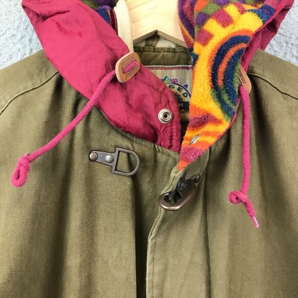 STARTER VINTAGAE‎ 90's Aztec Hood Rugged Forrest Green Thick Jacket Small - Picture 8 of 16